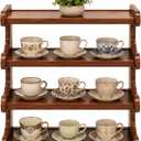 4-Tier Wooden Mug Display Holder, Space-Saving Countertop Cup Organizer Rack, 19.7 x 7.9 x 20.5 in Solid Wood Desk Shelf for Home Office Kitchen Coffee Station