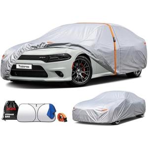 Tozaroa Car Cover Waterproof All-Weather,Heavy-Duty Outdoor Full Exterior Automobiles Sedan/Coupe (Length 194-203 inch) with Windshield Sun Shade Universal Fit Dodge Charger,Malibu, Model S,MKZ etc