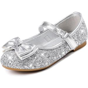 Girls Dress Shoes Princess Shoes Flower Girls Flats Party Wedding Toddler Little Big Kid (10 Toddler, Sequin Silver)
