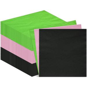 Sinload 150 Pcs Pink and Green Party Napkins Bulk Princess Witch Birthday Paper Napkins 10 x 10 Inch 2-ply Disposable Guest Hand Towels for Cocktail Dinner Beverage Wedding Halloween Tableware
