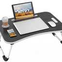 BUYIFY Foldable Lap Desk for Laptop & Writing - 23 inch Bed Tray Table with Cup Holder & Tablet Slot - Portable Notebook Stand for Eating, Sofa, Couch & WFH Students (Black)