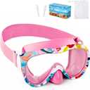 Kids Swim Goggles with Nose Cover, 180 Panoramic Snorkel Mask with Anti-Fog & Anti-Leak Design, Comfort Fabric Strap UV Protection Lens for Boys Girls Ages 3-15 (Pink Painting)