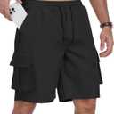 Mens Cargo Shorts Elastic Waist Drawstring Hiking Shorts for Men Stretch Casual Short with 5 Pockets (3X-Large, Black)