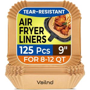 Vailnd 9inch Square Air Fryer Disposable Paper Liners, 125PCS Non-Stick Food Grade Parchment Liner, Oil Resistant, Waterproof, Food Grade Baking Paper for 8-12 QTMicrowave