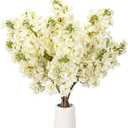 4PCS 25.6inch Lilac Artificial Flowers White Fake Delphinium Long Stem Silk Real Touch Flower Faux Lilac Floral Arrangement for Tall Vase Table Centerpieces Wedding Garden Home DecorationWhite