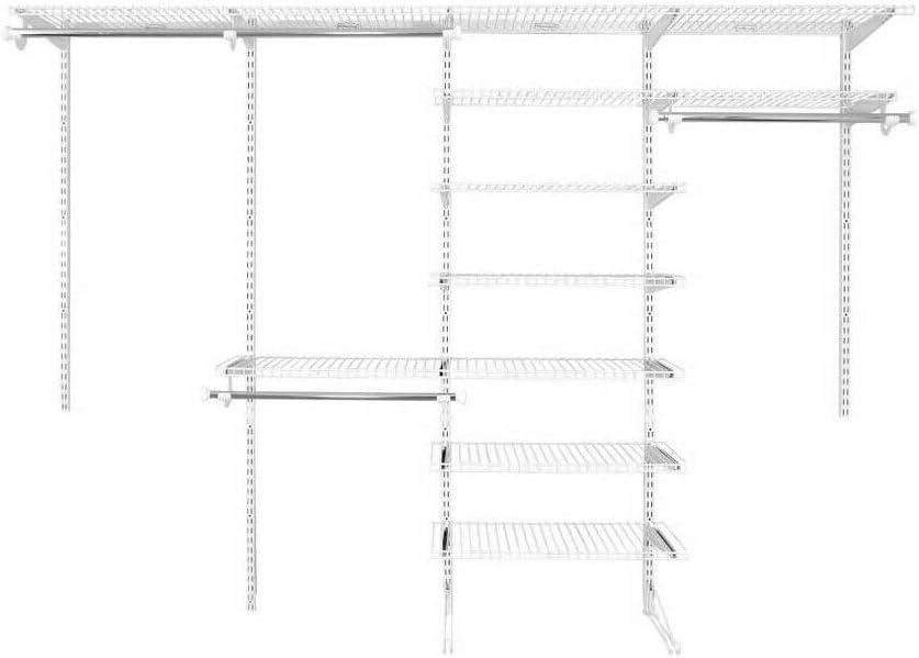 Rubbermaid Configurations Custom Closet Kit 6-10 Ft. Adjustable Metal Wire Shelving White Finish Expandable Organization System Hardware Included for Home Closet/Pantry/Laundry/Mudroom