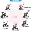 Tricycle Stroller for Toddler,Foldable Baby Tricycle,Kids Balance Bike with Push Handle,Toddlers Stroller Bike with 1 to 5 Years,7-in-1 Push Tricycle Bike for Kids (Pink), 27.9 x 19.6 x 38.9 inches