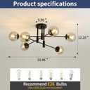 6-Light Glass Globe Sputnik Light Fixture Modern Matte Black Chandelier Semi Flush Mount Ceiling lamp for Living Room Kitchen Dining Room Farmhouse Bedroom