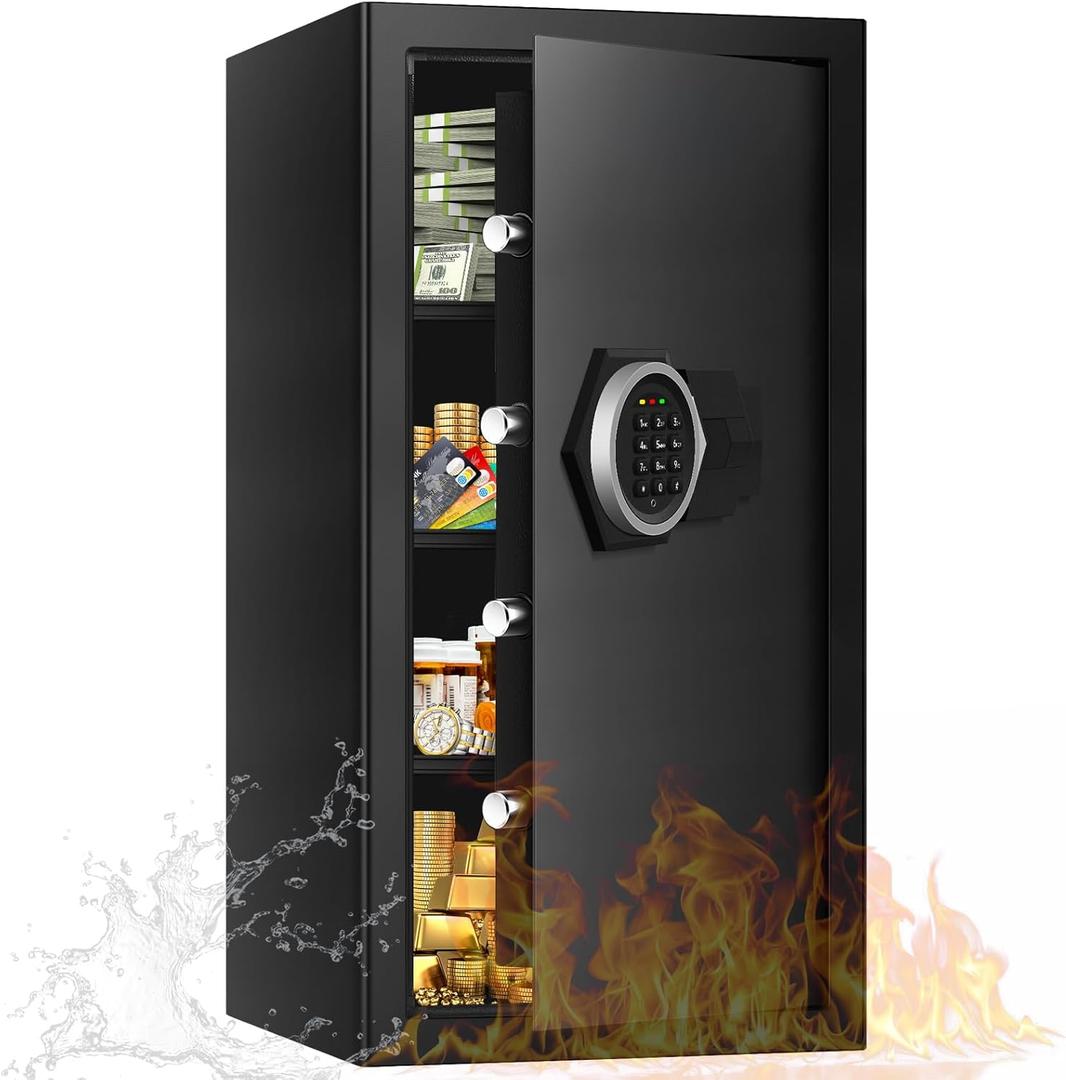 6.1 Cu ft Extra Large Home Safes Fireproof Waterproof, Anti-Theft Fire proof Safes for Home Use With Combination Lock, Spare Keys, Lock Box and Led Light, Jewelry Safe for Home Money Documents