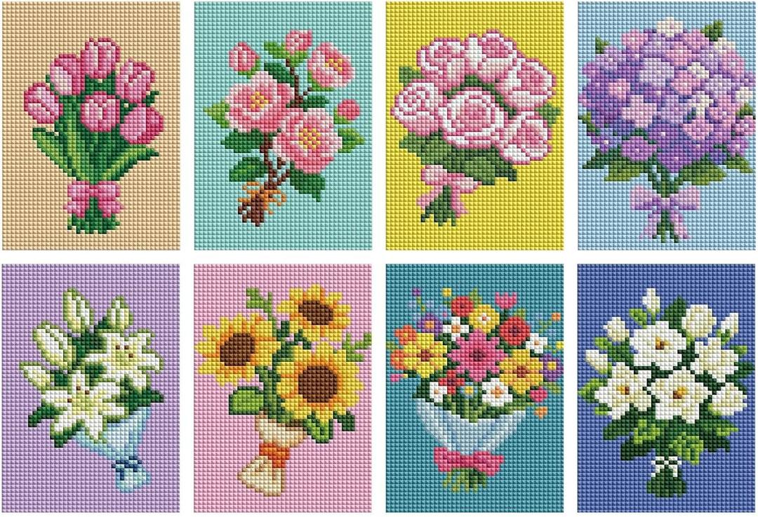 8 Pcs Diamond Art Kits Adults, Flowers Diamond Painting Mosaic Kits for Beginner, Square Drill Gem Art for Home Wall Decor Gift 10x15cm/4x6inch