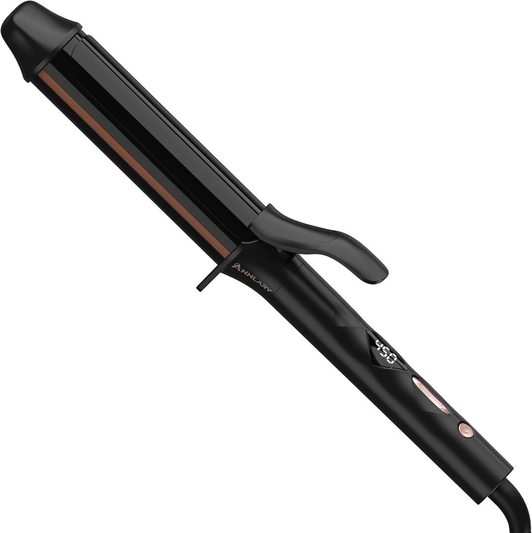 ANNLARY 1.5 Inches Curling Iron, 1 1/2 Titanium Ceramic Hair Curler, Fast Heating Curling Wand with 8 Heat Settings with LED Display for All Hair Types Dual Voltage 110-240V for Travel