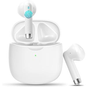 Jxrev Wireless Earbuds, Bluetooth 5.4 Headphones HI-FI Stereo, Ear buds with 4 ENC Noise Cancelling Mic, 32H Playtime Wireless Earphones Type-C Fast Charging, IP7 Waterproof, Touch control, Tiny Size, White