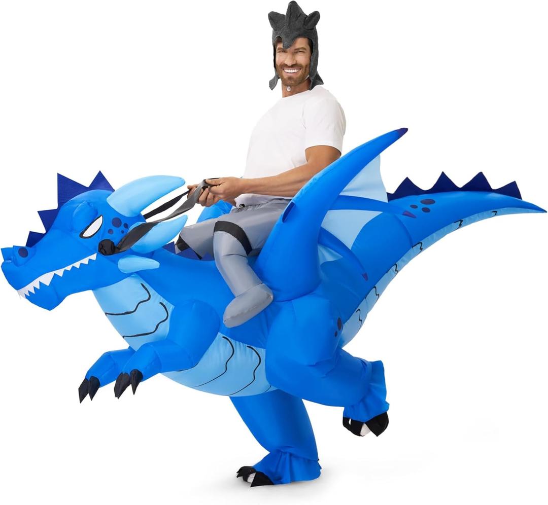 Spooktacular Creations Halloween Inflatable Costume, Riding an Ice Dragon, Riding Blow-up Dinosaur Suit for Themed Parties (X-Large(75In))