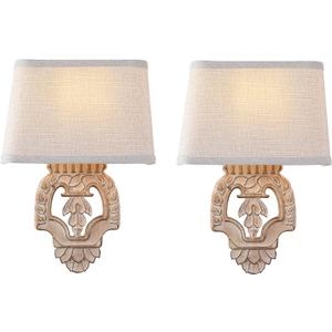 Rustic Wall Sconce with Linen Shade Mini Vintage Antique Wood Wall Light Fixture Retro Farmhouse Mid Centry Wooden Wall Sconce for Bedroom, Hallway, Fireplace, Living Room, 2-Pack, E12