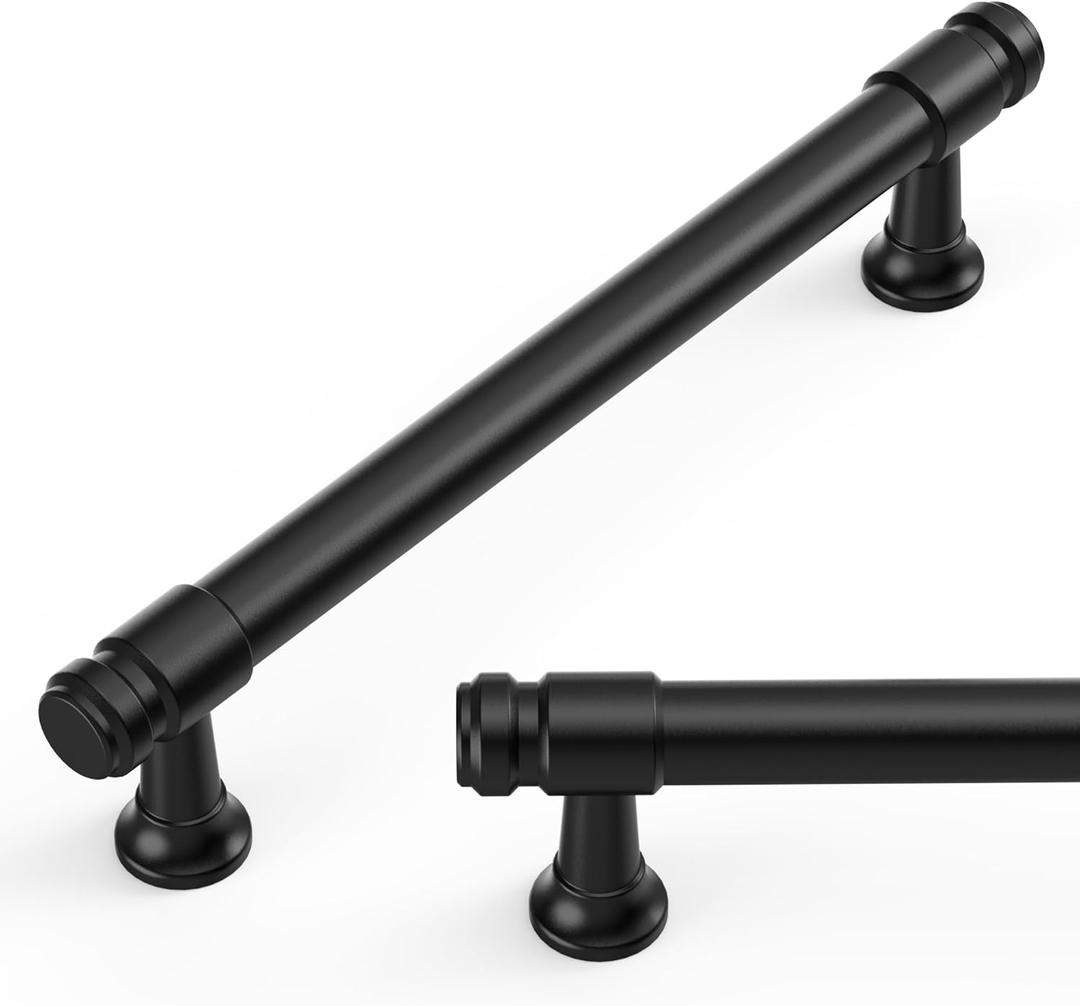 Amerdeco 10 Pack Matte Black Cabinet Pulls 5 Inch(128mm) Hole Center Heavy Duty Solid Kitchen Cabinet Handles Drawer Pulls ZH0090