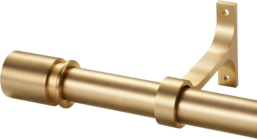 Curtain Rods for Windows 48 to 86 Inches - Aluminium Finials and Brackets - 1 Inch Decorative Window Rods - Adjustable Heavy Duty Curtain Rod - Wall & Ceiling Mounted - Brushed Gold Finish