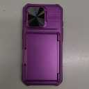 For iPhone 16 Pro Case with Camera Cover, Built-in Credit Card Holder (4-5 Cards), Military Grade Protection, Heavy Duty Women Men Protective Wallet Phone Case for iPhone 16 Pro, Dark Purple