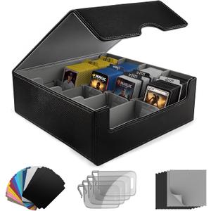 Trading Card Storage Box (3000+ Cards Capacity) – Magnetic MTG Deck Box, Waterproof PU Leather, Thickened Material – Includes 24 Dividers, 4 Card Stands, 6 Cleaning Cloths – Card Box for TCG & YuGiOh
