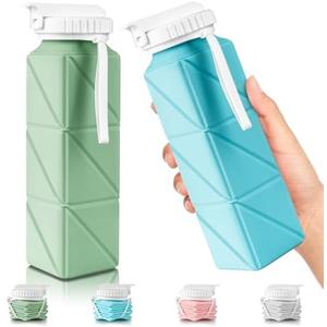 Collapsible Travel Water Bottles, Food Grade BPA Free Silicone Foldable Water Bottle, Leakproof Portable Expandable Water Bottles for Traveling, Camping, Hiking, Cycling & Sports Outdoor 620ml(2 Pack)