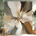 Miyotaa Abstract Flower Art Shower Curtain Set 60Wx71H Inches Brushstroke Neutral Earthy Tones Illustrations Minimalist Polyester Waterproof Cloth Bathroom Curtain with 12 Hooks