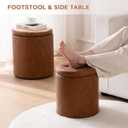 Round Ottoman with Storage Set of 2, 12.6"W x 14.17"H & 14.76"W x 17.32"H Faux Leather Button Tufted Storage Ottoman, Boucle Vanity Stool Footrest Coffee Table for Living Room, Bedroom, Brown, 14.8"D x 14.8"W x 17.3"H