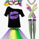 SATINIOR 6 Pcs Mardi Gras Outfit for Women Mardi Gras Costume Accessory Outfit Set M