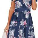 OUGES Casual Summer Dress for Women Wrap V Neck A Line Midi Dresses with Pockets (Blue, L)