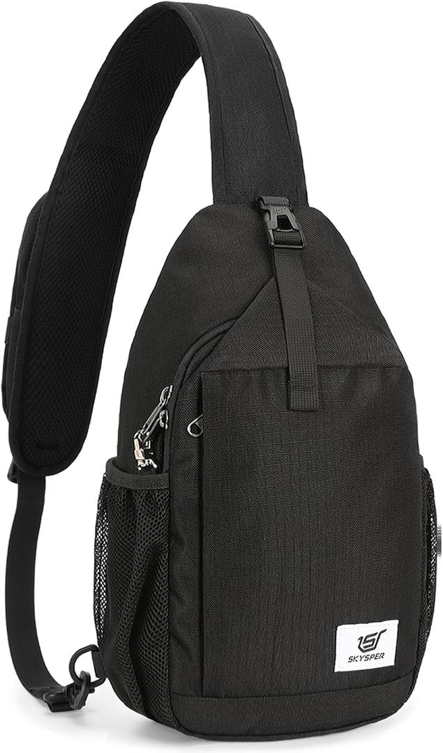 SKYSPER Sling Bag RFID Cross Body Bag Recycled Crossbody Backpack Travel Daypack (Black)