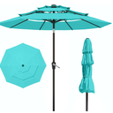 Patio Kingdom 10FT Patio Umbrella 3 Tiers Outdoor Market Umbrella w/Push Button Tilt, Crank, UV and Waterproof Table Umbrella for Garden, Pool, Backyard, Deck, Lawn, Sky Blue