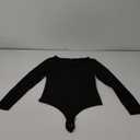 REORIA Women's Classy Asymmetrical Neck Long Sleeve Ribbed Slimming Thong Bodysuit Tops Small