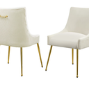 Velvet Dining Chairs Set of 2 with Gold Legs, Upholstered Accent Chairs, Pleated Back & Gold Pull Handle, Mid-Century Modern for Dining Room, Kitchen, Living Room, Beige