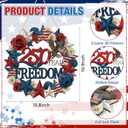 Yalikop 250 Anniversary 4th of July Wreath Patriotic Decorations Wreath for Front Door 250 Years of Freedom Wood Door Sign Hanger Memorial Independence Day Porch Home Wall Decor