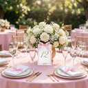 20 Pcs Table Number Holders Gold Place Card Holders with 25 Pcs Pink DIY Place Cards and Ribbon Heart Table Number Stand for Wedding Party Celebration Birthday Supplies