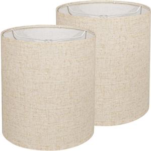 Tall Lampshades Set of 2, Beige Linen Drum Lampshades, 11" Top x 11" Bottom x 12" High Lamp Shade, Lamp Shades Replacement for Table and Floor Lamps, Pendant Light, Handcrafted, Easy Assembly