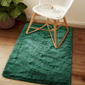 Fluffy Lightweight 2x3 Feet, Blackish Green Under Desk Rug, Upgrade Anti-Skid Rectangular Rug for Boys Room