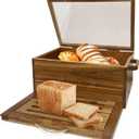 Large Acacia Wooden Bread Box for Kitchen Counter Bread Cutting Board with Crumb Tray Bread Storage Container Farmhouse Bread Box for Your House (Acacia Wooden, Long 14.5 Inch)