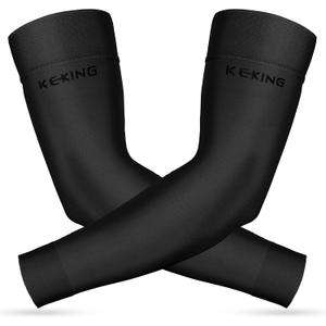KEKING Lymphedema Compression Arm Sleeves with Silicone Band for Men Women (Pair), 15-20 mmHg Compression Full Arm Support for Lipedema, Edema, Post Surgery Recovery, Swelling, Pain Relief, Black L