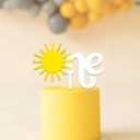 Sun One Cake Topper - Sun Themed First Birthday Party Wooden Cake Topper,Sunshine Themed Party Decorations,One Sun Birthday Party Supplies, Natural Color
