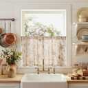 jinchan Amlie Floral Kitchen Curtains 24 Inch Length Linen Cafe Curtains Small Window Drapes Light Filtering Botanical Farmhouse for Bedroom Bathroom Rod Pocket 2 Panels Taupe on Linen