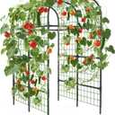 GarveeLife Metal Garden Arch Trellis 7.3 FT, Cucumber & Melon Trellis for Raised Beds, u-Shape Plant Support with Plastic Connectors for Climbing Vegetables, Grapes & Roses, Black