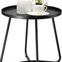 danpinera Outdoor Side Tables, Weather Resistant Steel, Small Round End Table for Patio Yard Balcony Garden Bedside Black