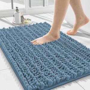 Smiry Bathroom Rugs Mat 24x16, Extra Soft Absorbent Chenille Bath Rugs, Non Slip Rubber Backing Machine Washable Quick Dry Bath Mats for Bathroom Floor, Tub, Shower, Home Accessories, Grayish Blue