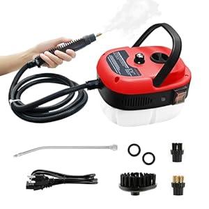 Handheld Steam Cleaner, 2500W Pressurized Steam Cleaner with 3 Brush Heads, Portable Steam Cleaner for Home, Car, Furniture, Kitchen, Bathroom and Wall, Red