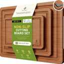 3 Packs Bamboo Cutting Board Set with Non Slip Feet and Over Sink Nice Solid Thick Wood Juice Groove Chopping Board Extra Large Big Small Best Hardwood Kitchen Counter Organic Vegetable (Brown)