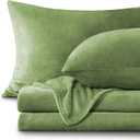 BEDELITE Flannel Sheets Queen Size Sage Green - Super Soft Fleece Sheets Set Fluffy Extra Plush, 4 Piece(Include Fitted Sheet, Flat Sheet, 2 Pillowcases)