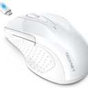 TECKNET Rechargeable Jiggler Wireless Mouse (BT5.0/3.0 & 2.4G) 4800 DPI Silent USB A & Bluetooth Mouse 6 Buttons, Wide Compatibility - White