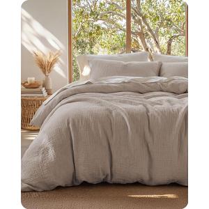 100% Muslin Cotton Duvet Cover Queen Size - Ultra-Soft Gauze Duvet Cover, PureWoven Breathable & Lightweight Bedding Set with Button Closure and Corner Ties (Khaki, Queen, 90"x90")