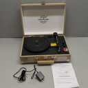 VINYLSLINK Bluetooth Vinyl Record Player with Treble & Bass Adjustment, Vintage Portable Turntable Suitcase with Built-in Speakers, 3-Speed Belt Drive (33/45/78 RPM), Auto Stop, RCA/AUX/Headphone Jack (Khaki)