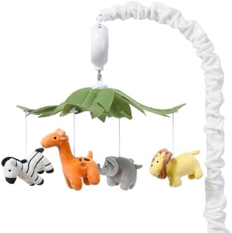 The Peanutshell Crib Mobile for Boys or Girls - White Musical Baby Crib Mobile with 12 Lullabies, Jungle Animal, Baby Safari Animals Nursery Decor
