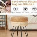 Makeup Vanity Stool, Hand Weave Natural Seagrass Footstool Ottoman, Foot Rest Dressing Stool with Metal Leg, Modern Multifunctional Vanity Stools Chair, White, 12.6 inches L x 12.6 inches W x 18.65 inches H